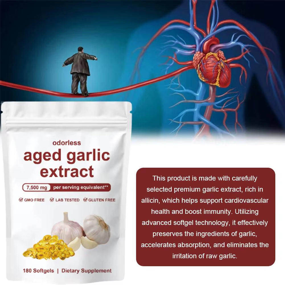 180Pcs Garlic Extract Softgel High Allicin Content Support Immunity Booster No Additives Daily Antioxidant Supplement for Adults