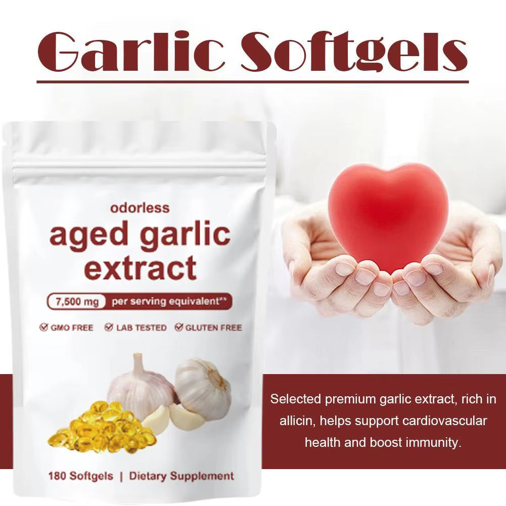 180Pcs Garlic Extract Softgel High Allicin Content Support Immunity Booster No Additives Daily Antioxidant Supplement for Adults