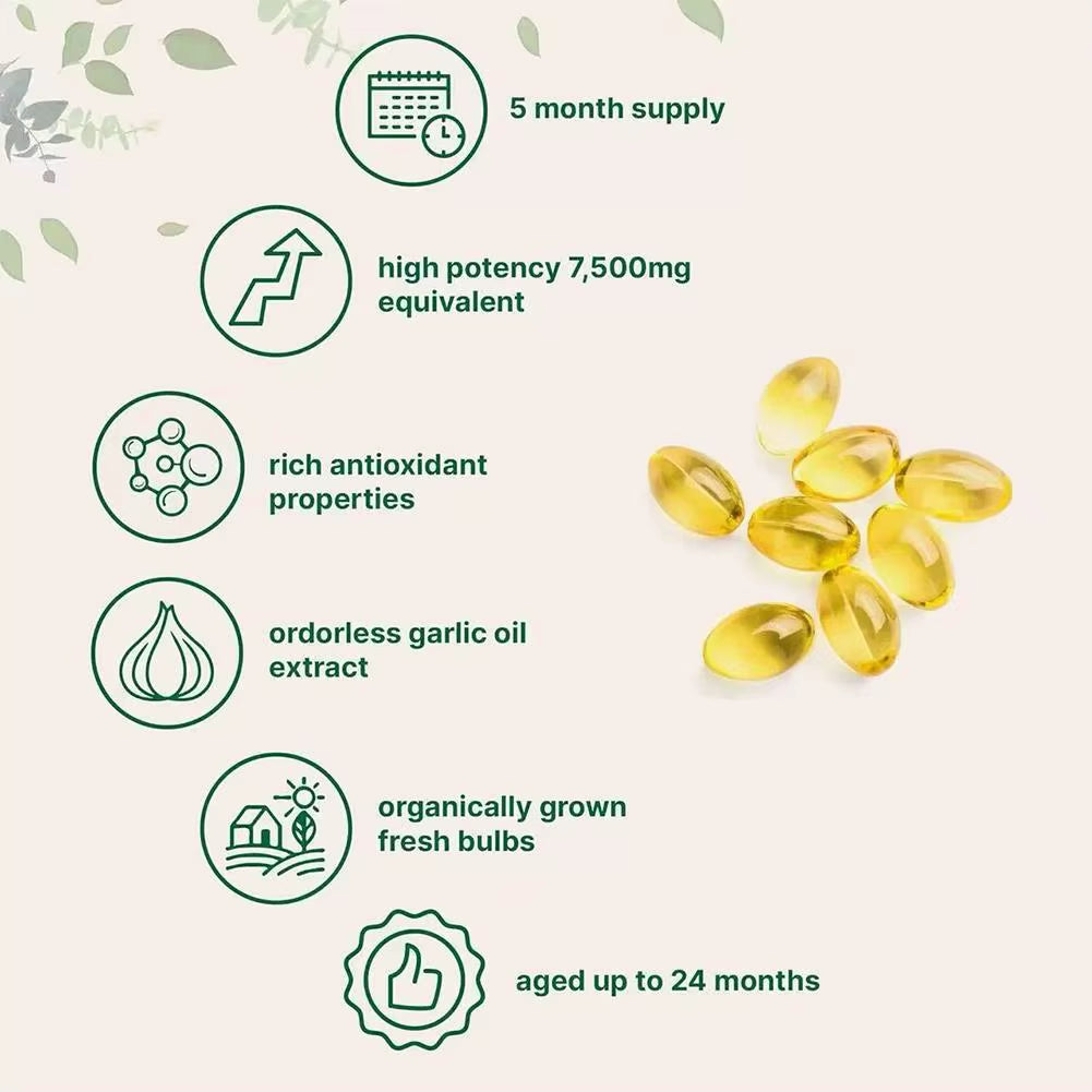 180Pcs Garlic Extract Softgel High Allicin Content Support Immunity Booster No Additives Daily Antioxidant Supplement for Adults