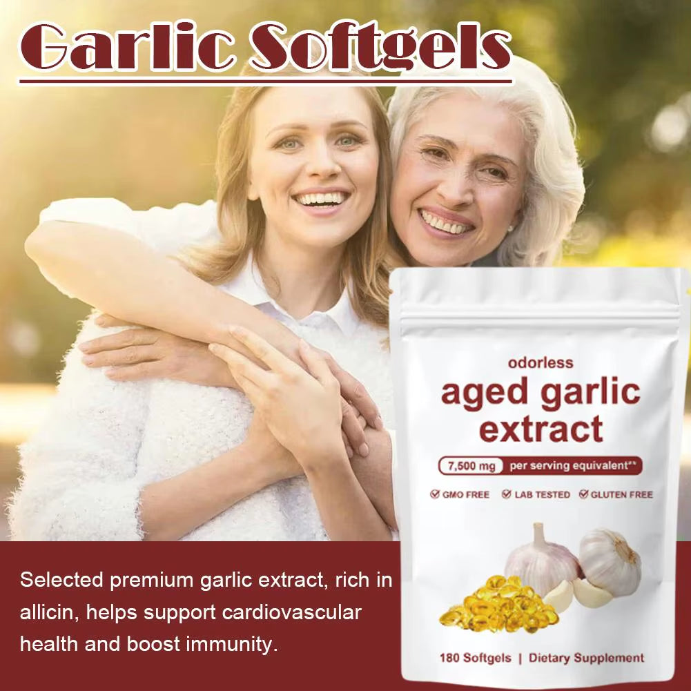180Pcs Garlic Extract Softgel High Allicin Content Support Immunity Booster No Additives Daily Antioxidant Supplement for Adults